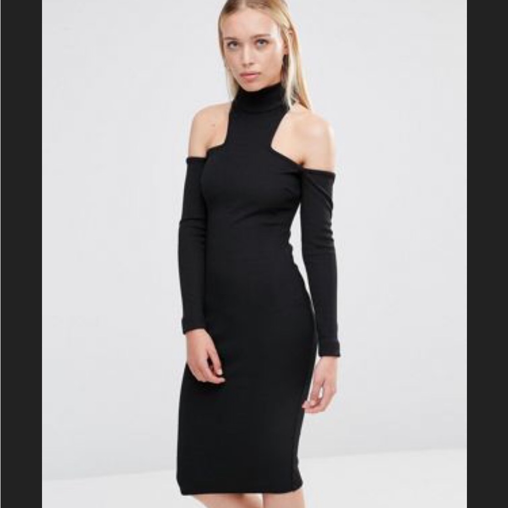 New NWT black high neck open shoulders black midi dress size XS/S